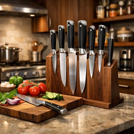 an array of kitchen knives